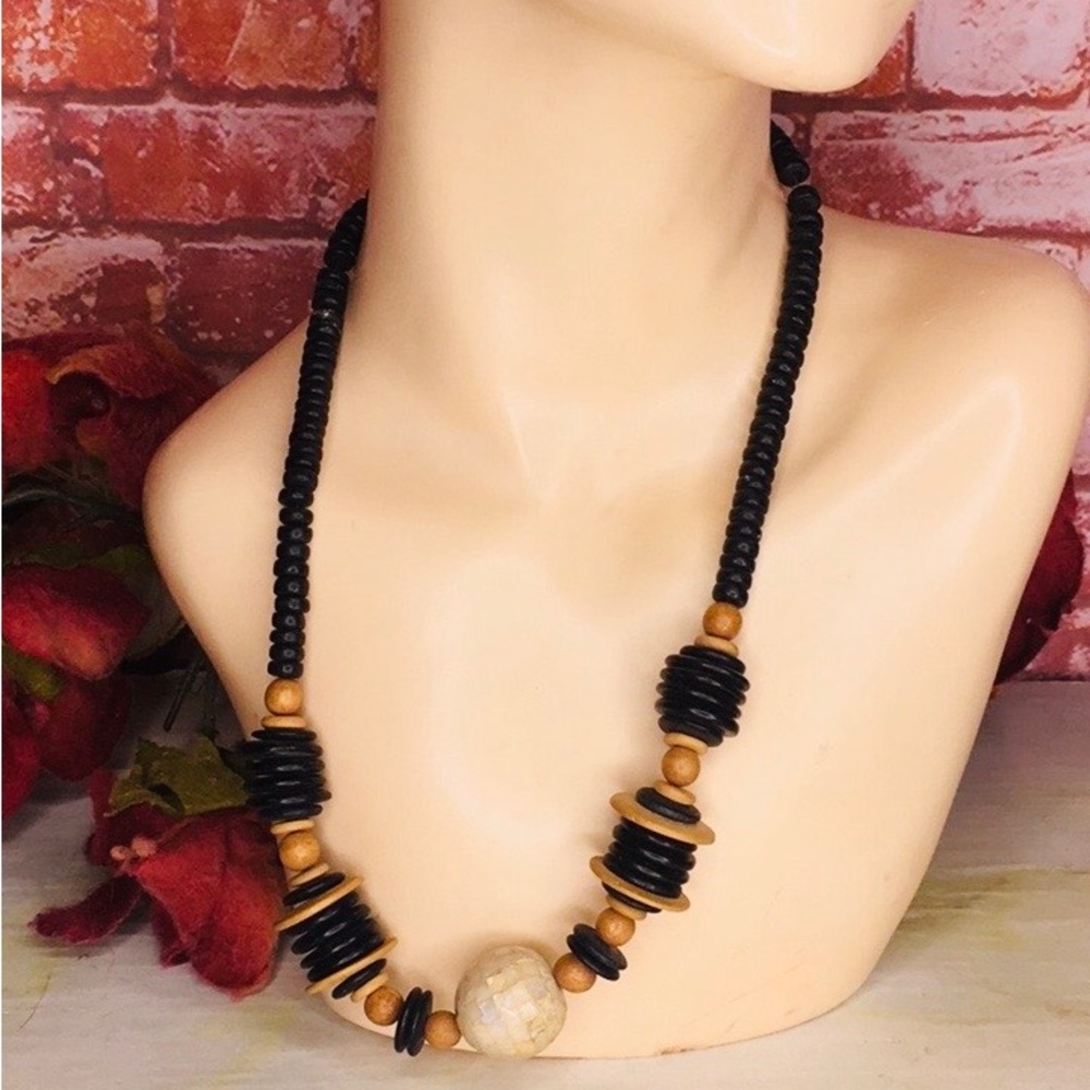 Handmade Black and Tan Beaded Statement Necklace